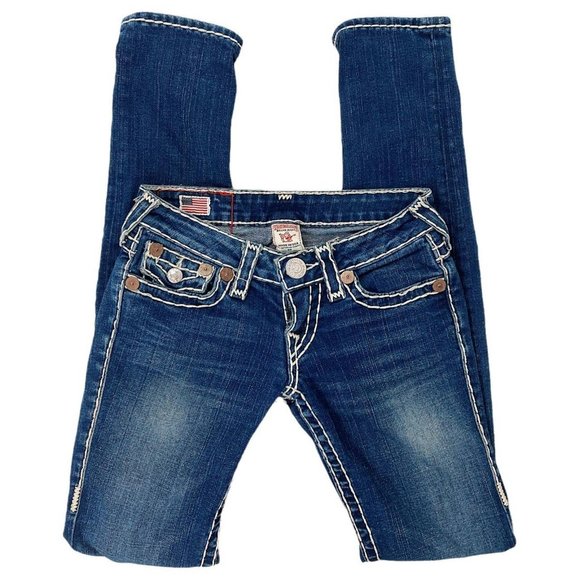 🍓Y2K JULIE SUPER T TRUE RELIGIONS LOW-RISE SKINNY JEANS WITH WHITE SEAMS🍓 - Picture 3 of 4